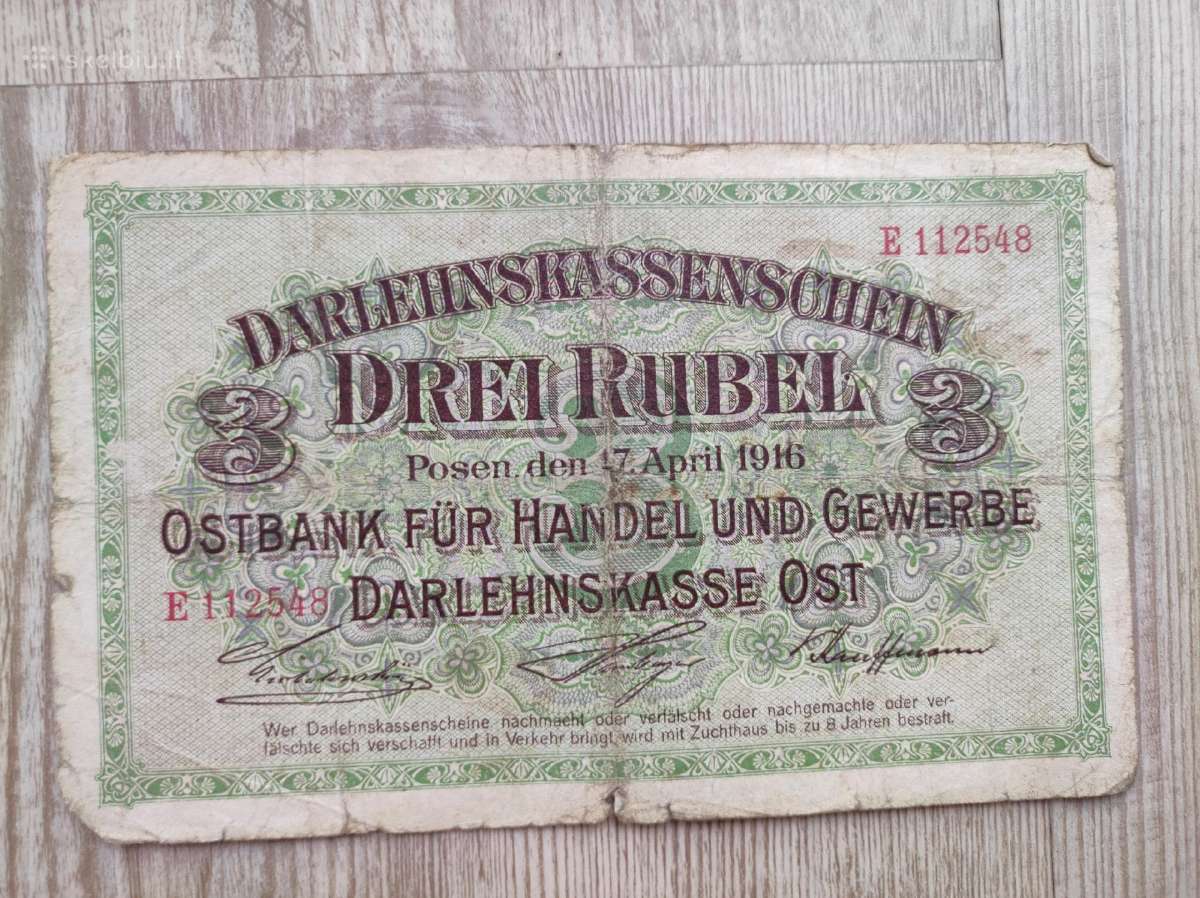 3 Ost rubliai 1916m (lietuviškos)