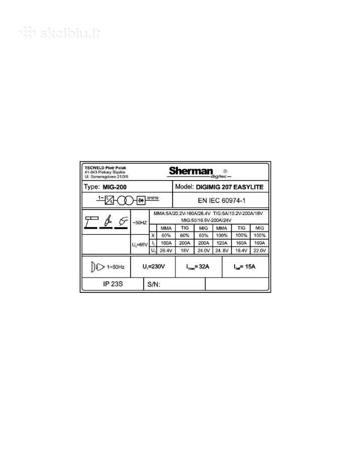 Suvirinimo aparatas Sherman 207 Easylite - nuotraukos Nr. 5