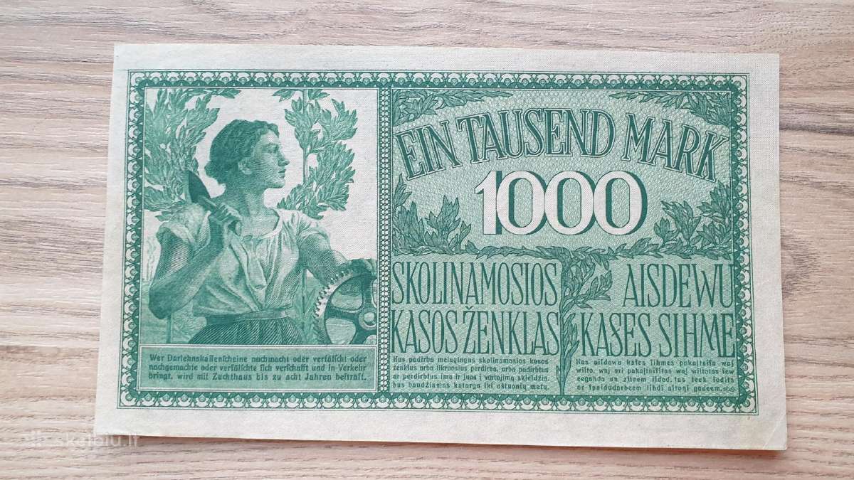 1918 Vokietija Ost Lietuva Lenkija 1000 Mark - nuotraukos Nr. 2