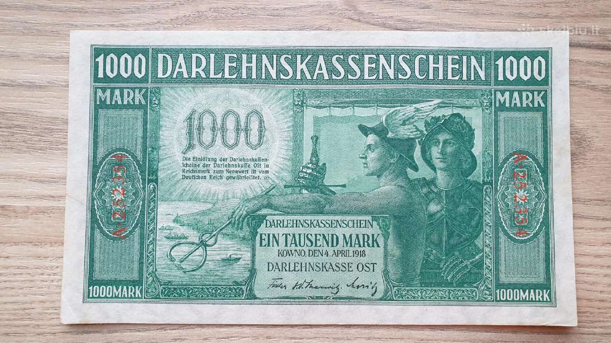 1918 Vokietija Ost Lietuva Lenkija 1000 Mark