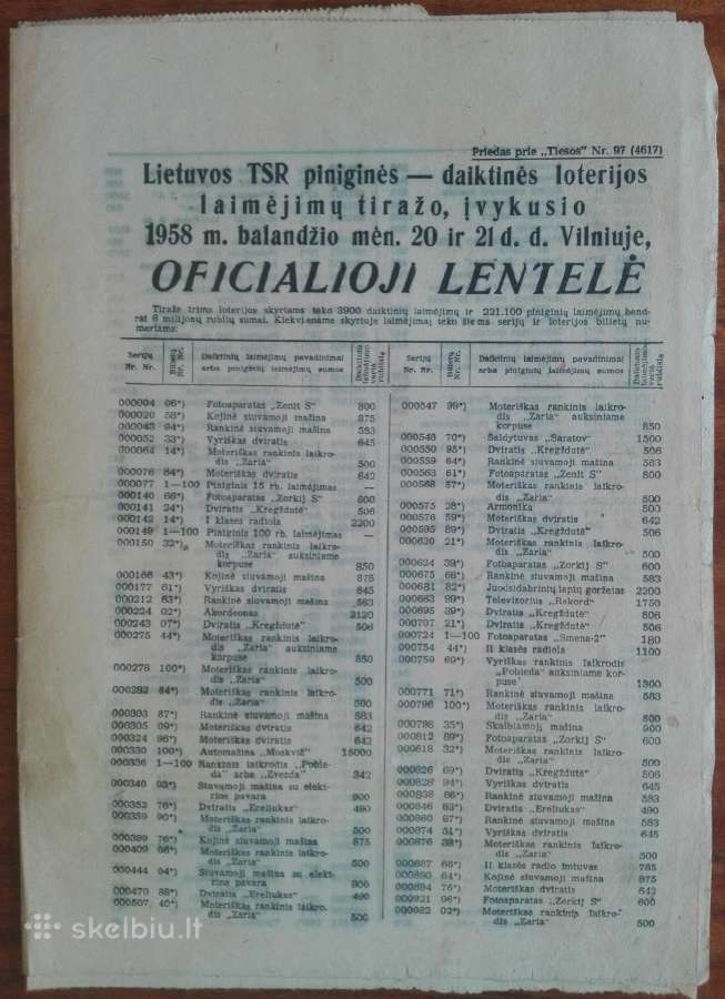 1578. Lietuvos Tsr Piniginės-daiktinės Loterijos O