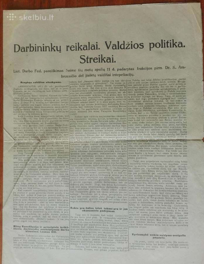 1580. Liet. Darbo Fed. Pareiškimas Seime