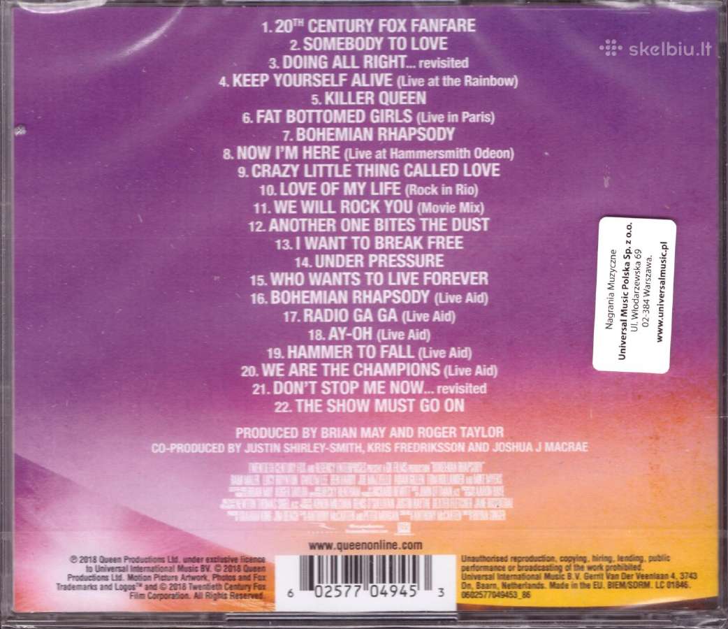 Queen CD Bohemian Rhapsody Soundtrack - nuotraukos Nr. 2