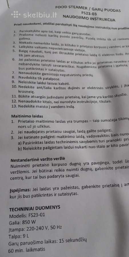 Garų puodas 3 lygiai, talpa iki 9l - nuotraukos Nr. 3