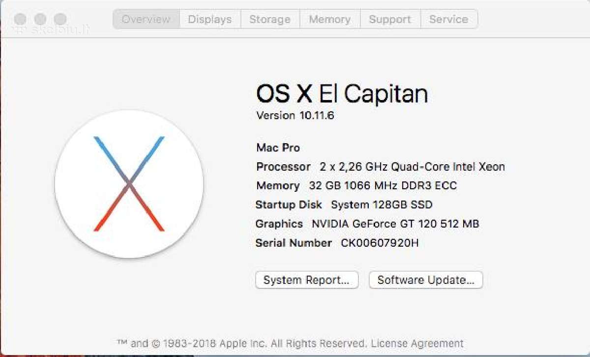 Apple Mac 2*xeon e5520/32gb/2*gt120/128gb+2*500gb - nuotraukos Nr. 14