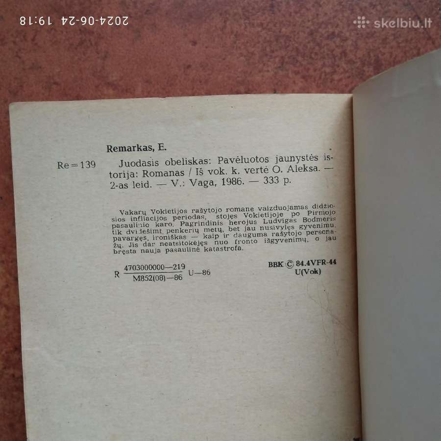 Erichas Marija Remarkas "Juodasis obeliskas" 1986 - nuotraukos Nr. 4