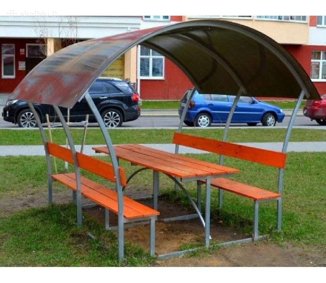 Lauko pavėsinės su polikarbonatu + stalas + suolas