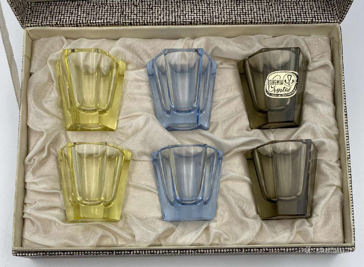 Vintažinės Art Deco spalvotos taurelės, Bohemia - nuotraukos Nr. 2
