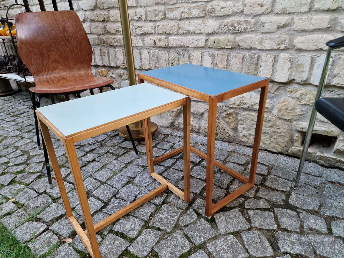 Vintažinių mid century Bauhaus st. staliukų duetas - nuotraukos Nr. 13