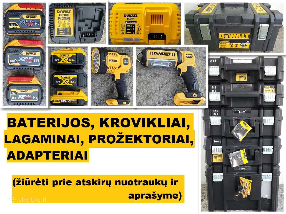 Dewalt baterijos krovikliai prožektoriai lagaminai