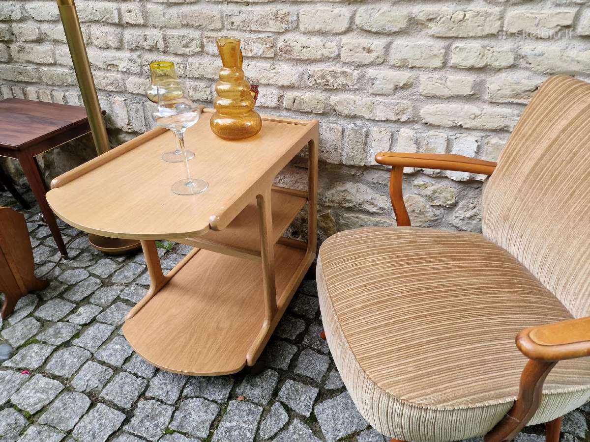 Vintažinis mid century ąžuol.serviravimo staliukas - nuotraukos Nr. 8