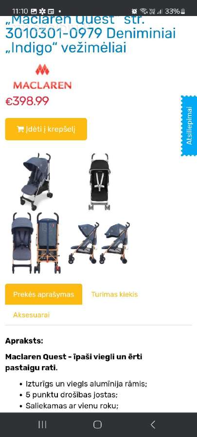 Vaikiškas vežimėlis skėtukas Maclaren quest - nuotraukos Nr. 5