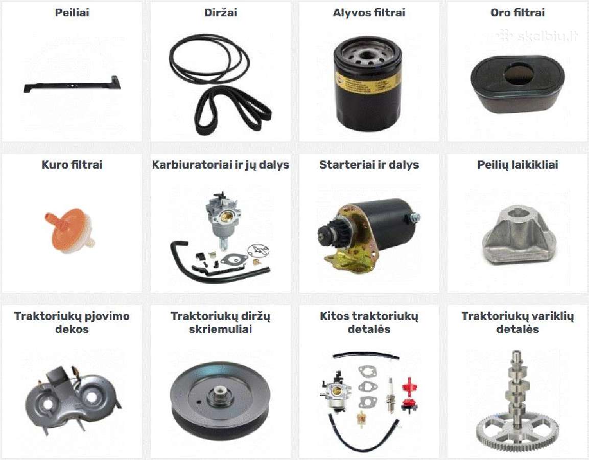Sodo traktoriukų, vejapjovių dalys Kelmės Technika