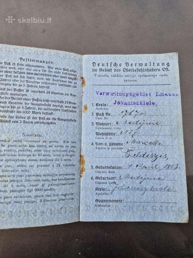 Senas lietuviškas pasas 1918m. - nuotraukos Nr. 2