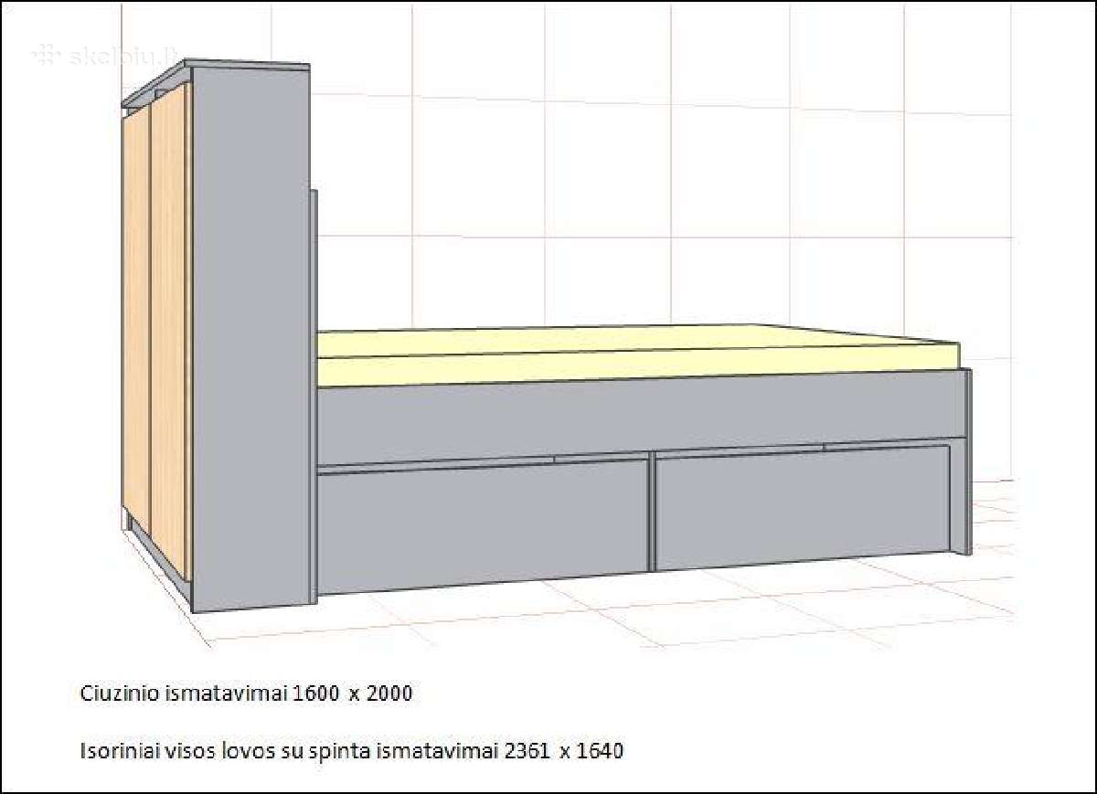 Dvigulė lova 160x200 su stalčiais, čiužinys Lonas - nuotraukos Nr. 2