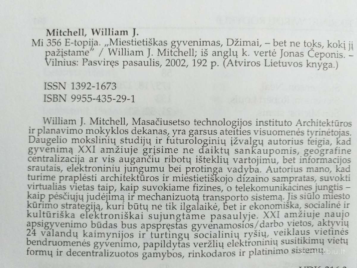 William J. Mitchell. E - Topija - nuotraukos Nr. 3