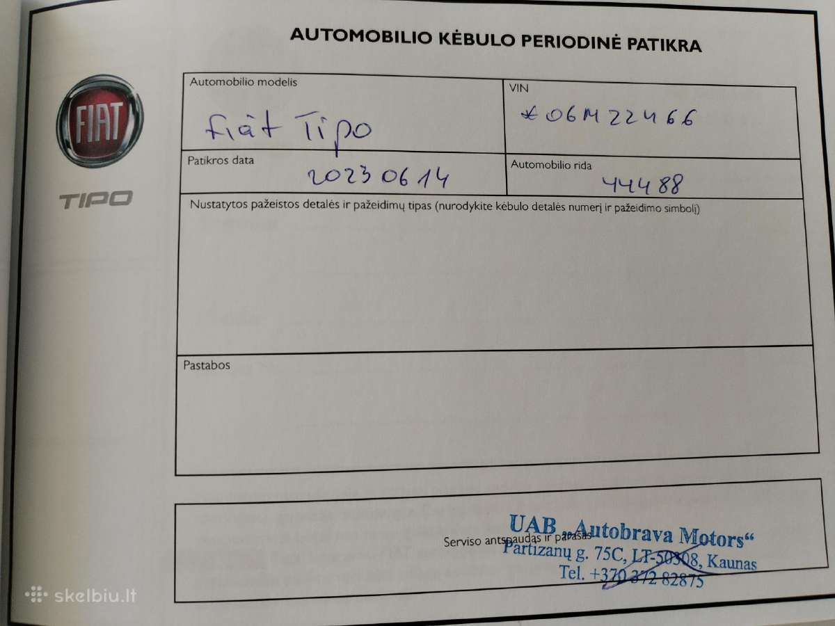 Fiat Tipo. Universalas. Benzinas + Dujos (Lpg) - nuotraukos Nr. 10