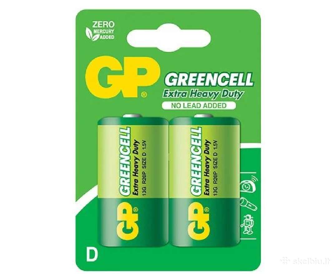 Elementas Gp Batteries Greencell D, R20, 1.5 V