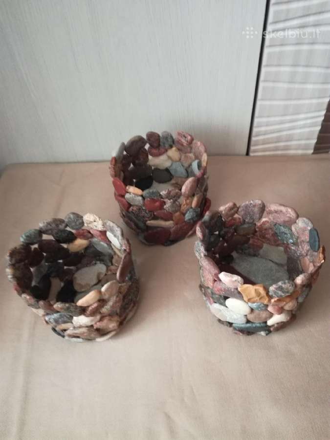 Įdomios natūralių akmenukų vazos,žvakidės - nuotraukos Nr. 3