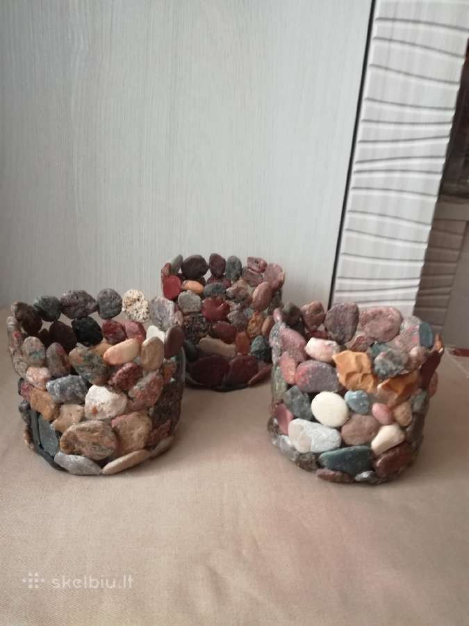 Įdomios natūralių akmenukų vazos,žvakidės - nuotraukos Nr. 5