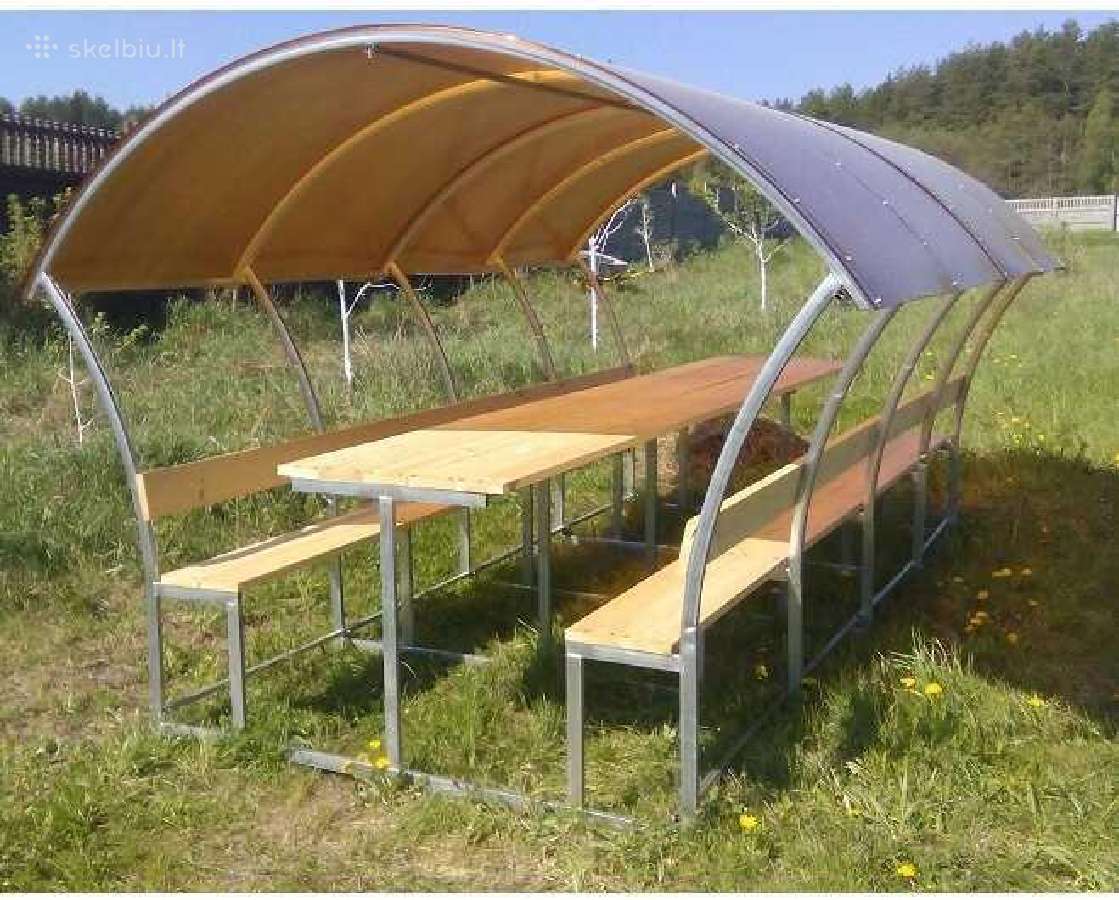 Pavėsinė su 20x40 metaliniu vamzdžiu + danga - nuotraukos Nr. 2