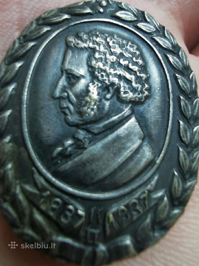 1937 m. sidabrinis ženkliukas A. Puškinas - nuotraukos Nr. 5