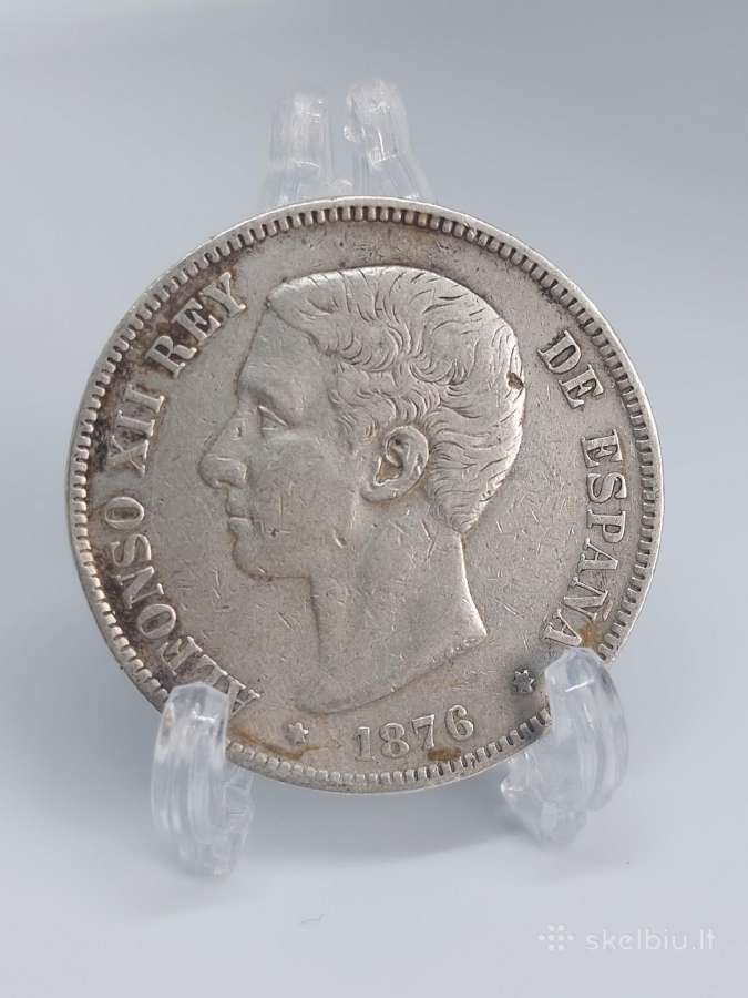 Ispanija 1876 5 pesetas Alfonso Xii Rey