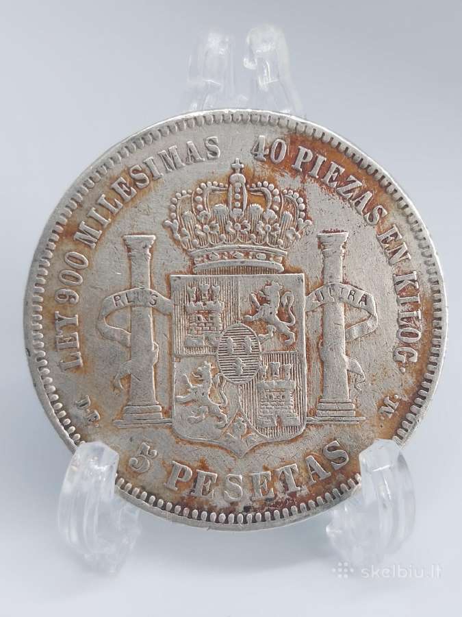 Ispanija 1876 5 pesetas Alfonso Xii Rey - nuotraukos Nr. 2