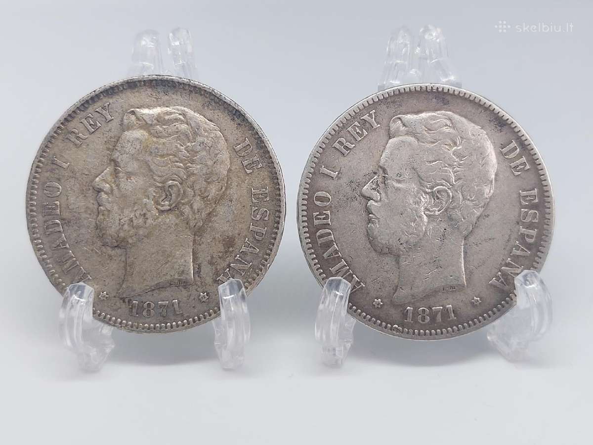 Ispanija 1871 5 pesetas Amadeo I Rey