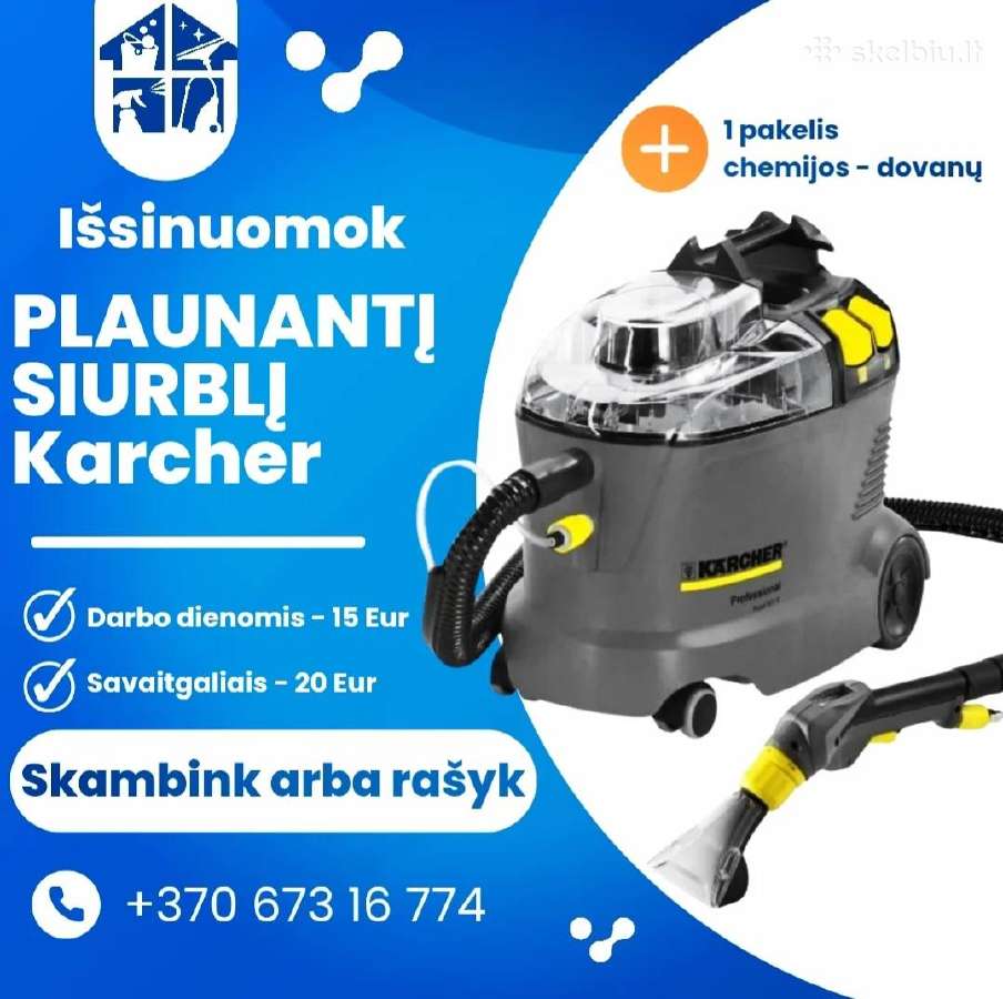 Plaunančio siurblio Karcher nuoma Klaipėdoje