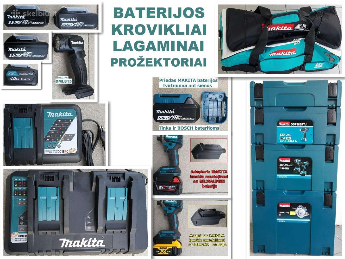 Makita baterija kroviklis lagaminas prožektorius