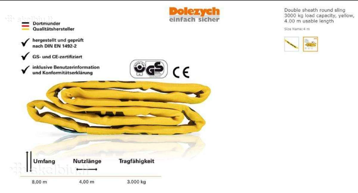 Dolezych kėlimo stropos 3000kg, 4m
