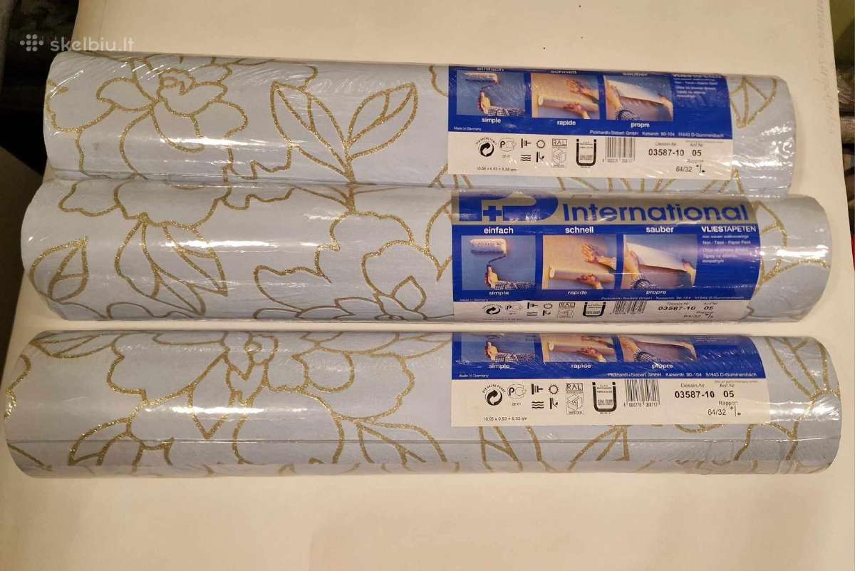 Nauji tapetai melsvi su auksiniu dekoru po 3 eur