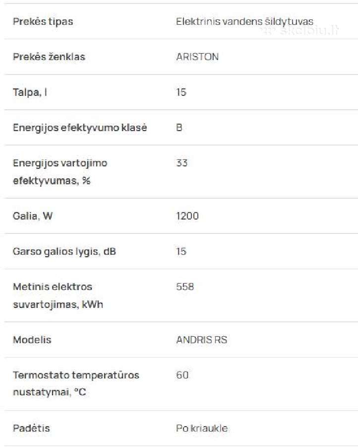 Elektrinis vandens šildytuvas Ariston - nuotraukos Nr. 2