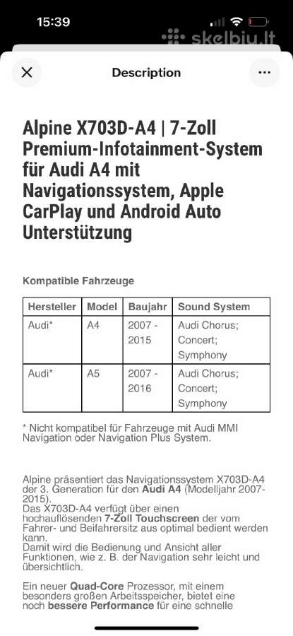 Alpine X703d-a4 Media sistema Audi A4 - nuotraukos Nr. 3