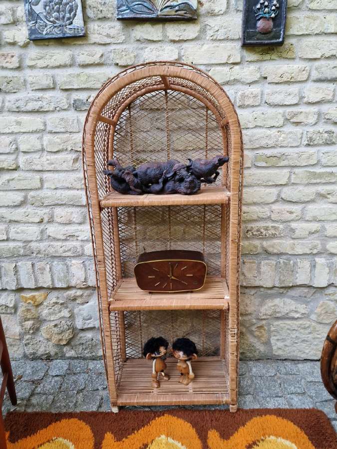 Vintažinė mid century pinta ratango etažerė - nuotraukos Nr. 3