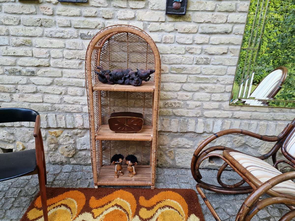 Vintažinė mid century pinta ratango etažerė - nuotraukos Nr. 12