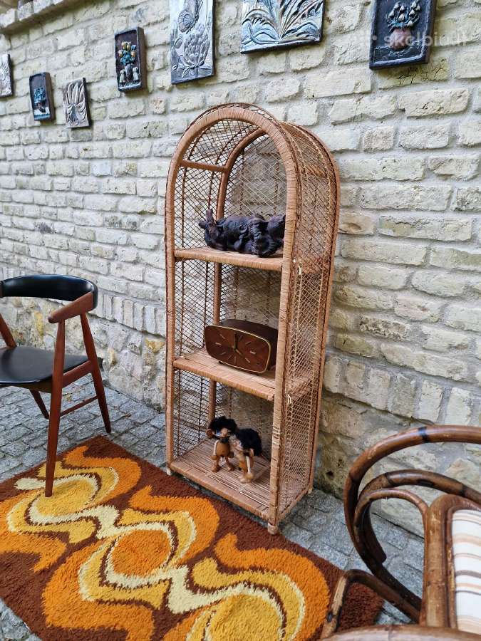 Vintažinė mid century pinta ratango etažerė - nuotraukos Nr. 13