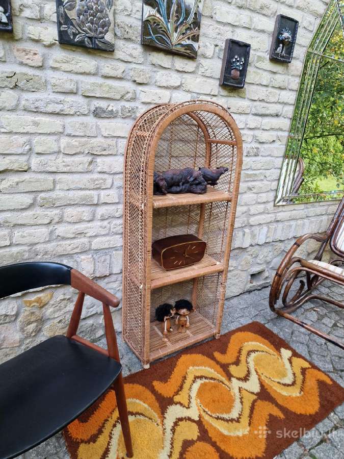 Vintažinė mid century pinta ratango etažerė - nuotraukos Nr. 14