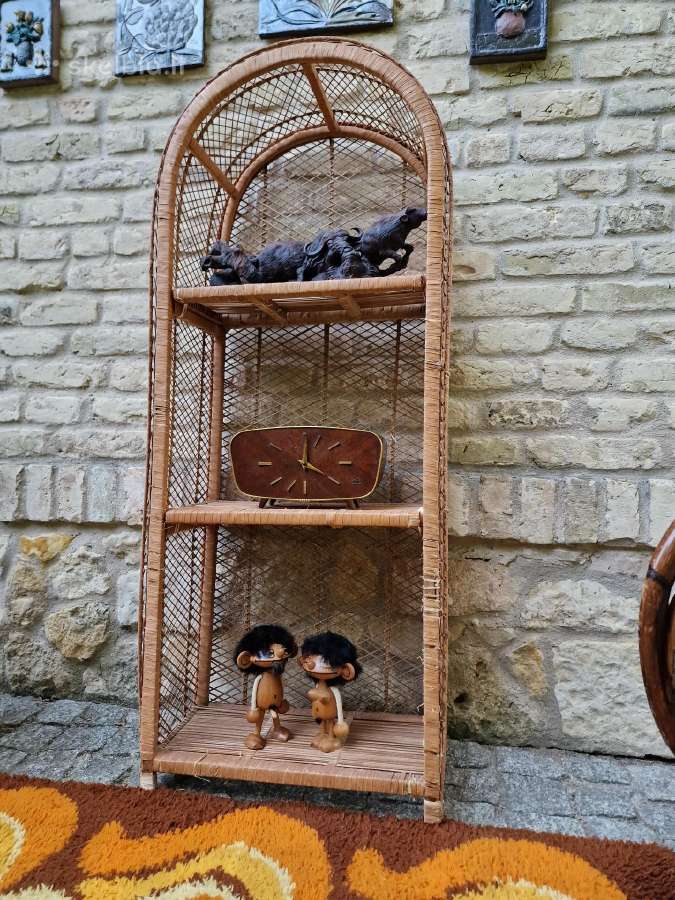 Vintažinė mid century pinta ratango etažerė - nuotraukos Nr. 17