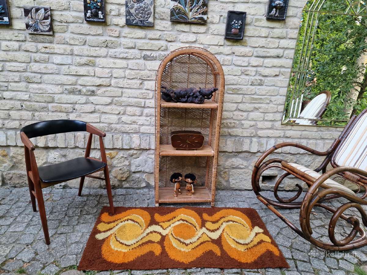 Vintažinė mid century pinta ratango etažerė - nuotraukos Nr. 18