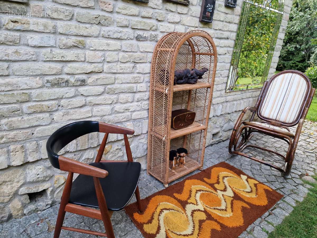 Vintažinė mid century pinta ratango etažerė - nuotraukos Nr. 19