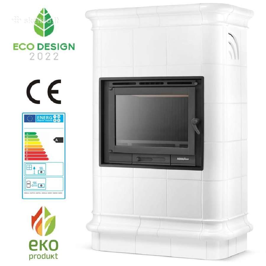 Plytelėmis dengtas židinys Roma 13kw Baltas - nuotraukos Nr. 2