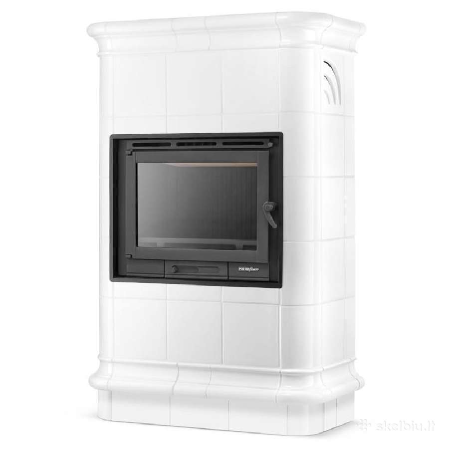 Plytelėmis dengtas židinys Roma 13kw Baltas