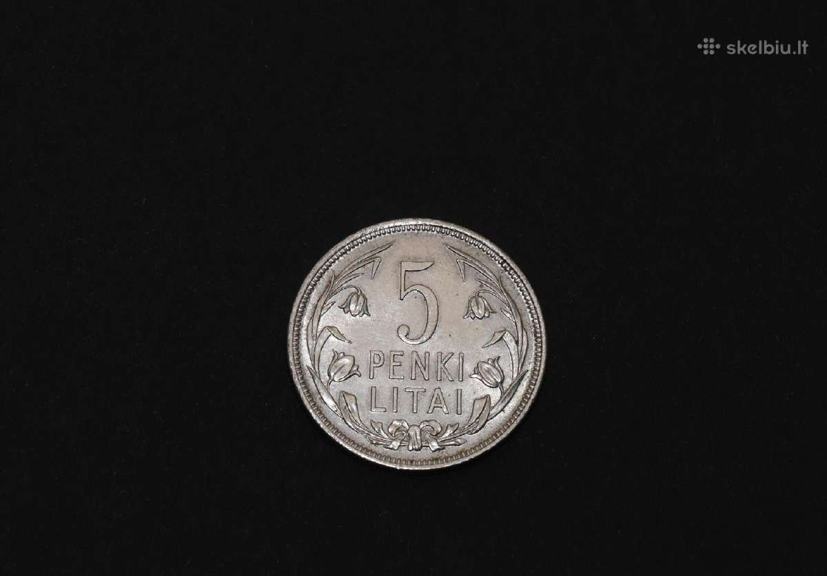 5 litai 1925 metu 13,53 gr. kaina 45 eurai