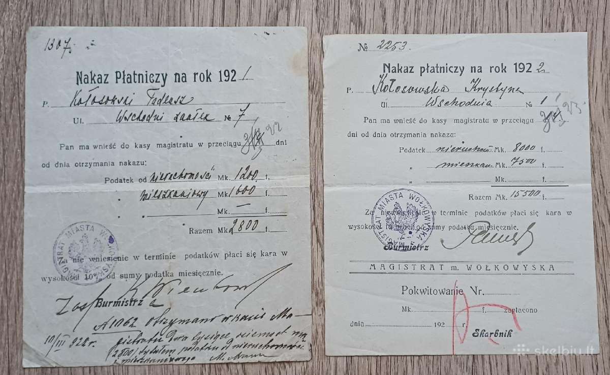 Nakaz platniczy 1922. Dokumentai