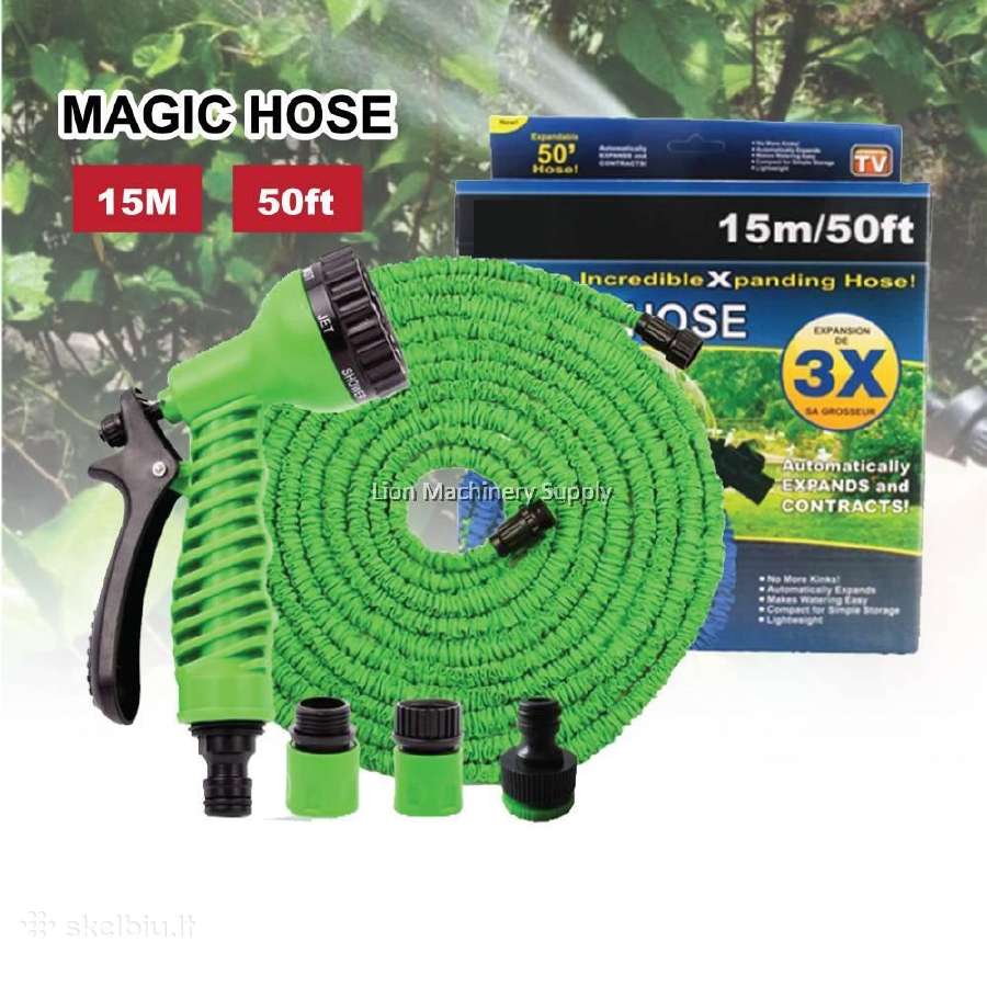Magic hose laistymo žarnos su galu nuo 15m iki 75m