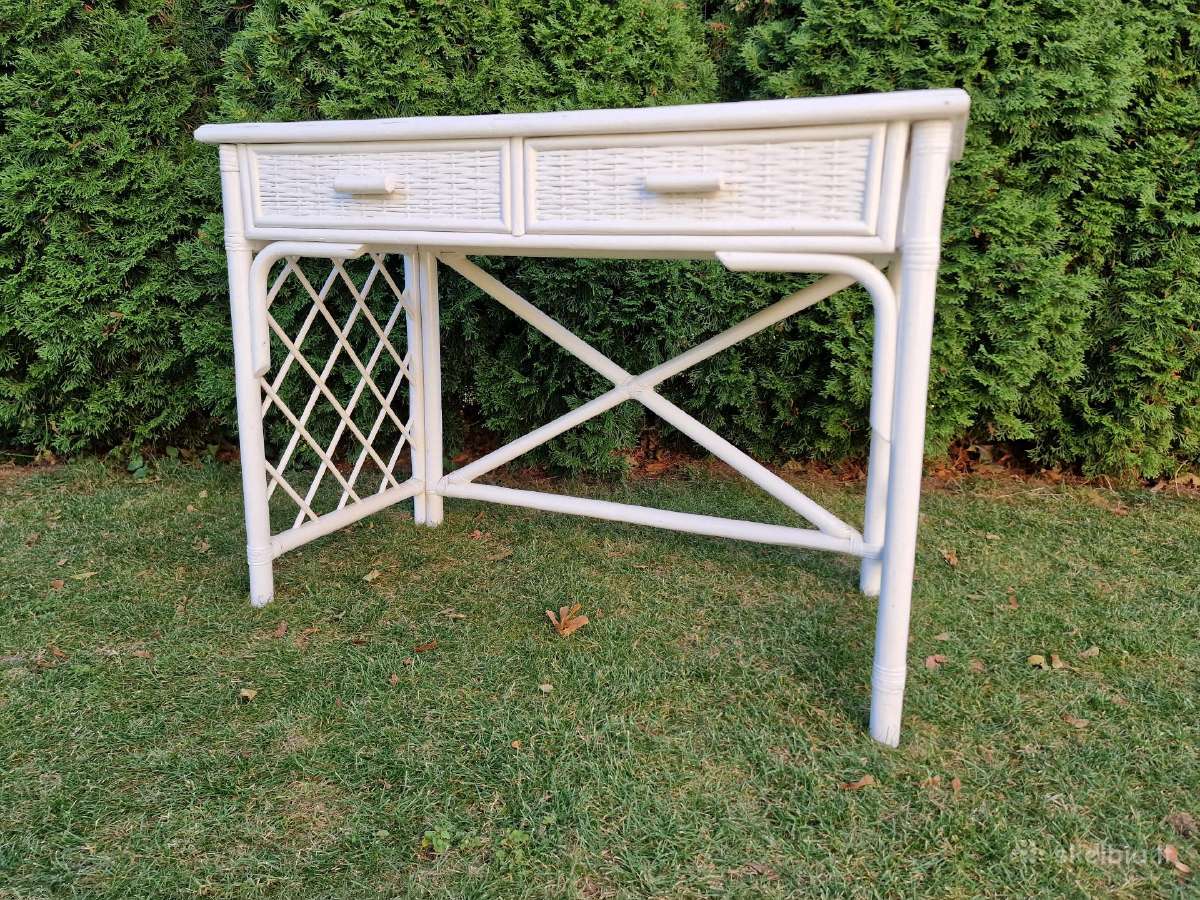 Vintažinis mid century ratango konsolinis stalas - nuotraukos Nr. 11
