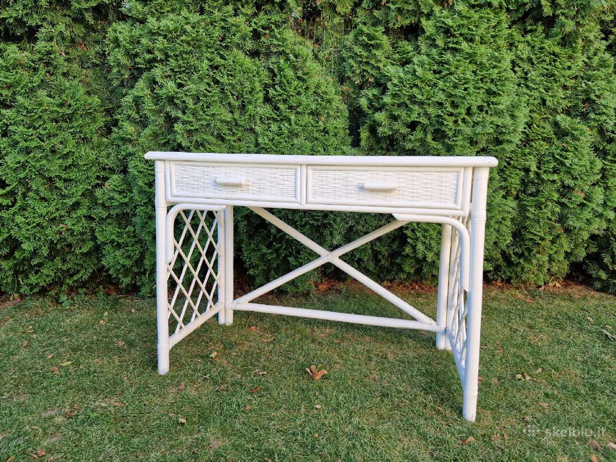 Vintažinis mid century ratango konsolinis stalas - nuotraukos Nr. 13