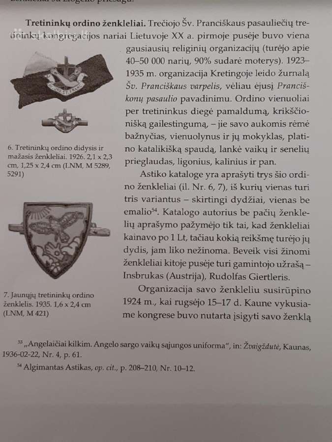 Šv. Pranciškaus Tretininkų ordino ženkleliai ~1930 - nuotraukos Nr. 7